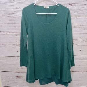 Umgee Emerald Green Mini Long Sleeve Layered Tunic Dress
